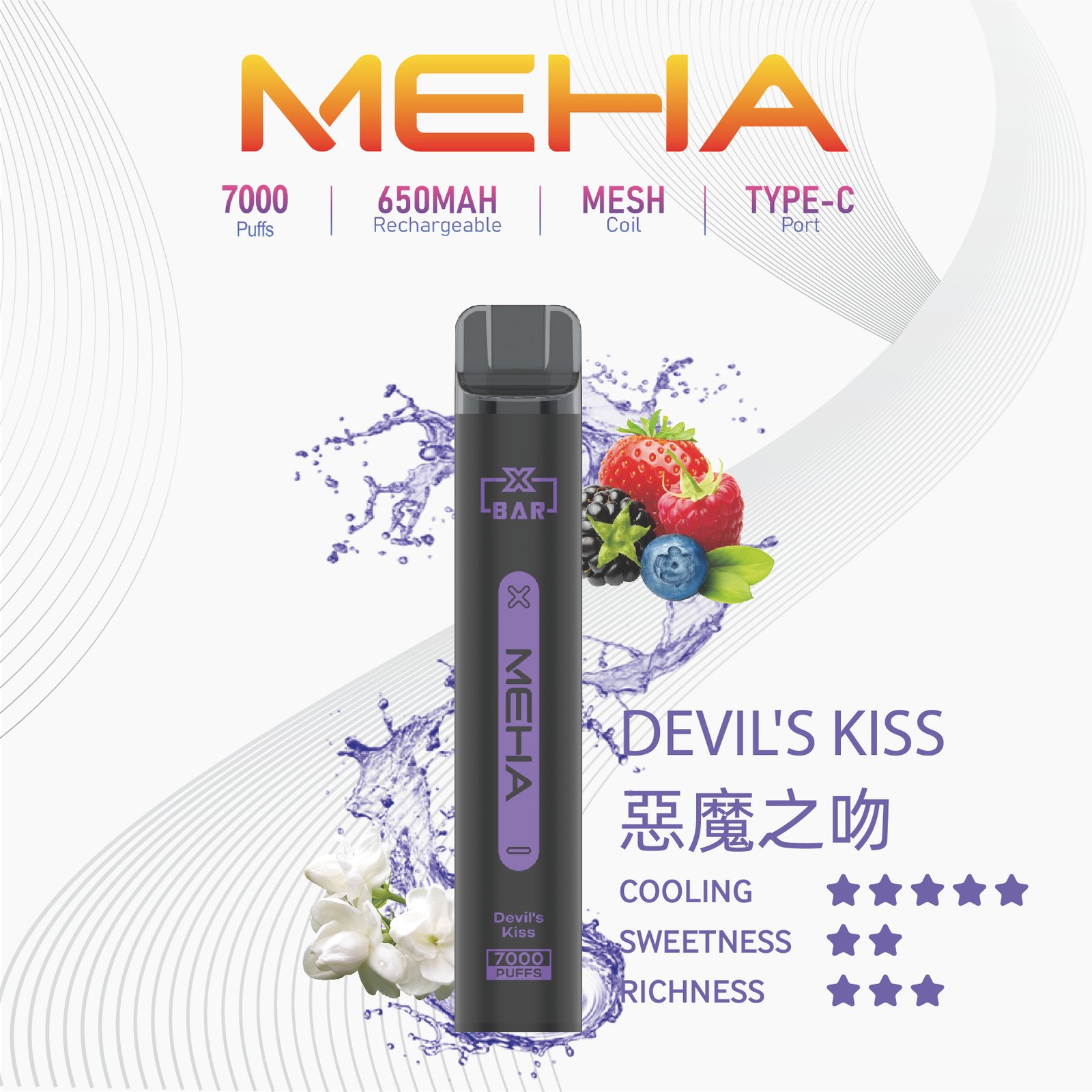 MEHA X Bar魅嗨小黑條7000口拋棄式|一次性電子煙#新品上市#:圖片 2